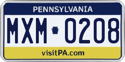 PA license plate MXM0208