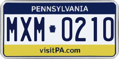 PA license plate MXM0210