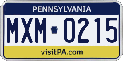 PA license plate MXM0215