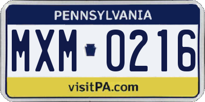 PA license plate MXM0216
