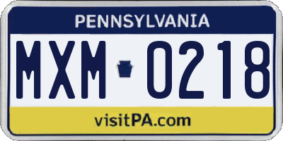 PA license plate MXM0218