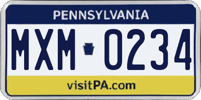 PA license plate MXM0234