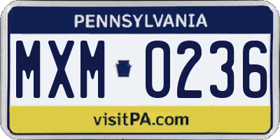 PA license plate MXM0236