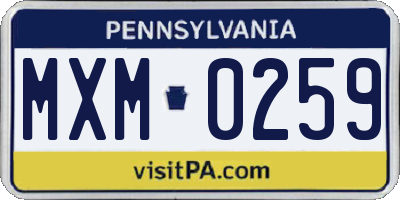 PA license plate MXM0259