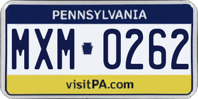 PA license plate MXM0262