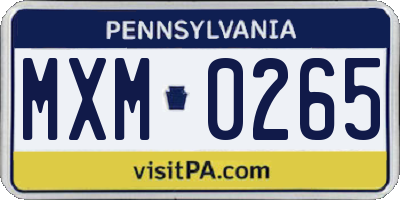 PA license plate MXM0265