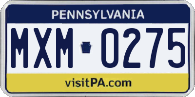 PA license plate MXM0275