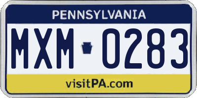 PA license plate MXM0283
