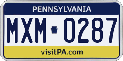 PA license plate MXM0287