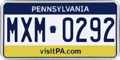 PA license plate MXM0292