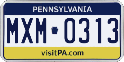 PA license plate MXM0313