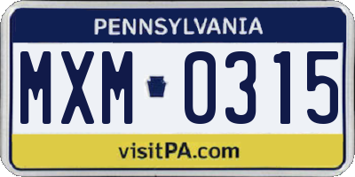 PA license plate MXM0315