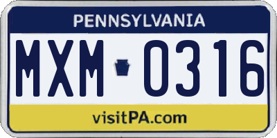 PA license plate MXM0316