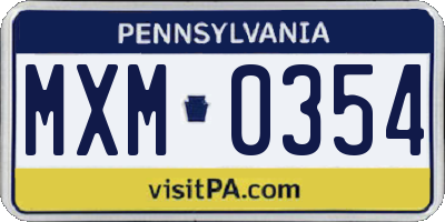 PA license plate MXM0354