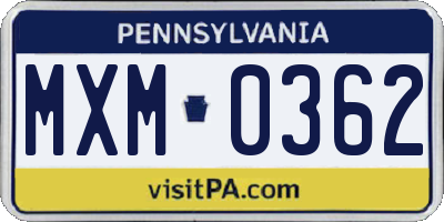PA license plate MXM0362