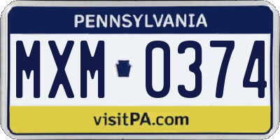 PA license plate MXM0374