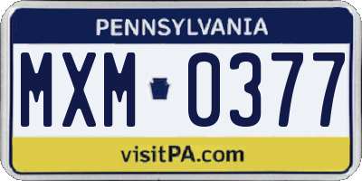PA license plate MXM0377