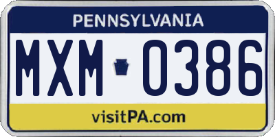 PA license plate MXM0386