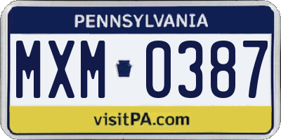 PA license plate MXM0387