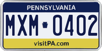 PA license plate MXM0402