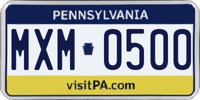 PA license plate MXM0500