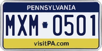 PA license plate MXM0501
