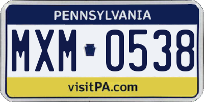 PA license plate MXM0538