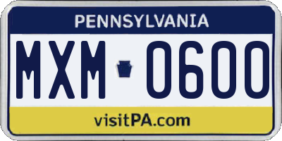 PA license plate MXM0600