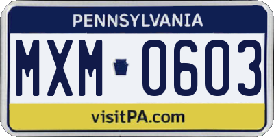 PA license plate MXM0603
