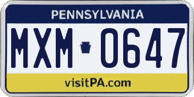 PA license plate MXM0647