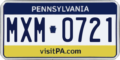 PA license plate MXM0721