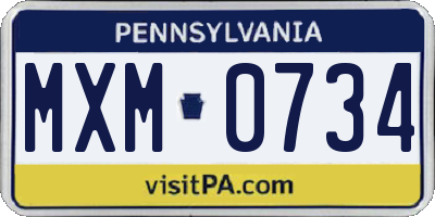 PA license plate MXM0734