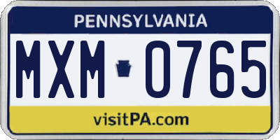 PA license plate MXM0765