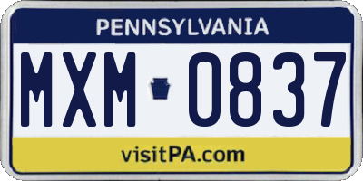 PA license plate MXM0837