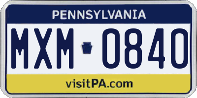 PA license plate MXM0840