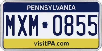 PA license plate MXM0855