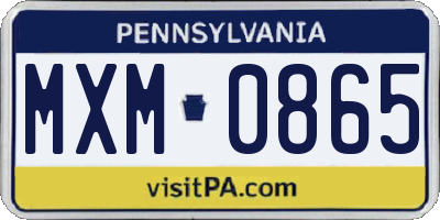 PA license plate MXM0865