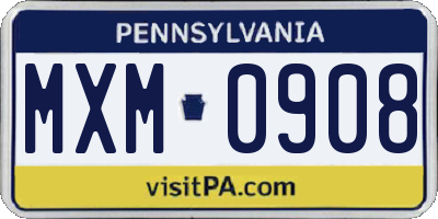 PA license plate MXM0908