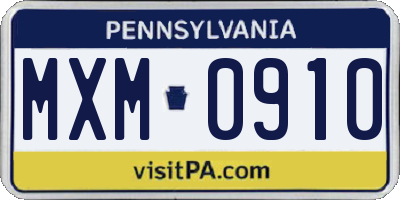 PA license plate MXM0910