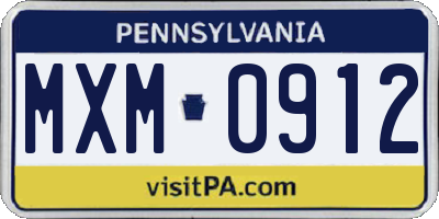 PA license plate MXM0912