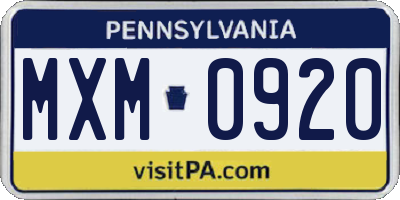 PA license plate MXM0920