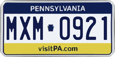 PA license plate MXM0921