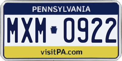 PA license plate MXM0922
