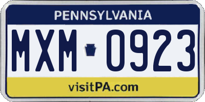 PA license plate MXM0923