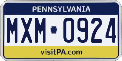 PA license plate MXM0924