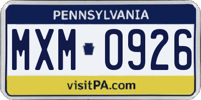 PA license plate MXM0926