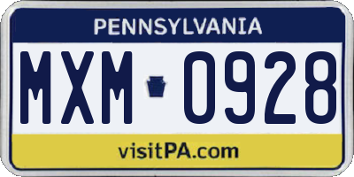 PA license plate MXM0928