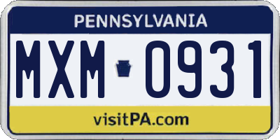 PA license plate MXM0931