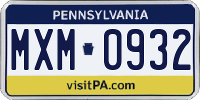PA license plate MXM0932