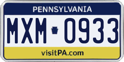 PA license plate MXM0933